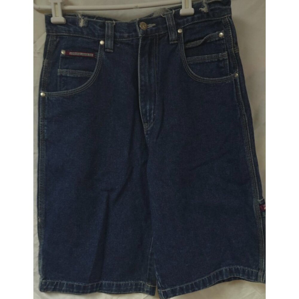 Jordache Jean Co Mens 30x13 Blue Dark Wash Distressed Relaxed Carpenter Shorts